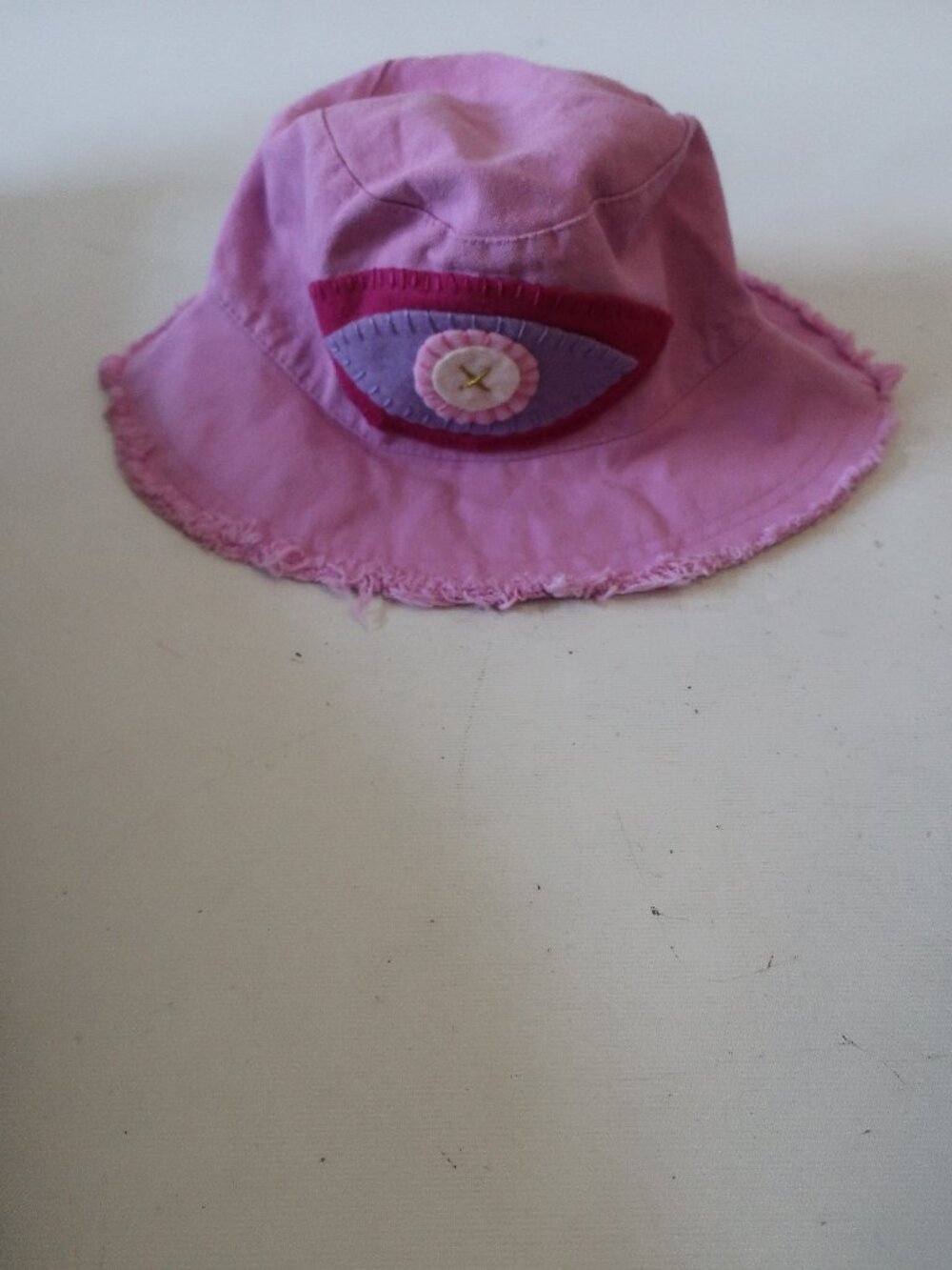 NWT Womens Romi Basha Pink, Lilac Canvas Bucket Hat W/Evil Eye